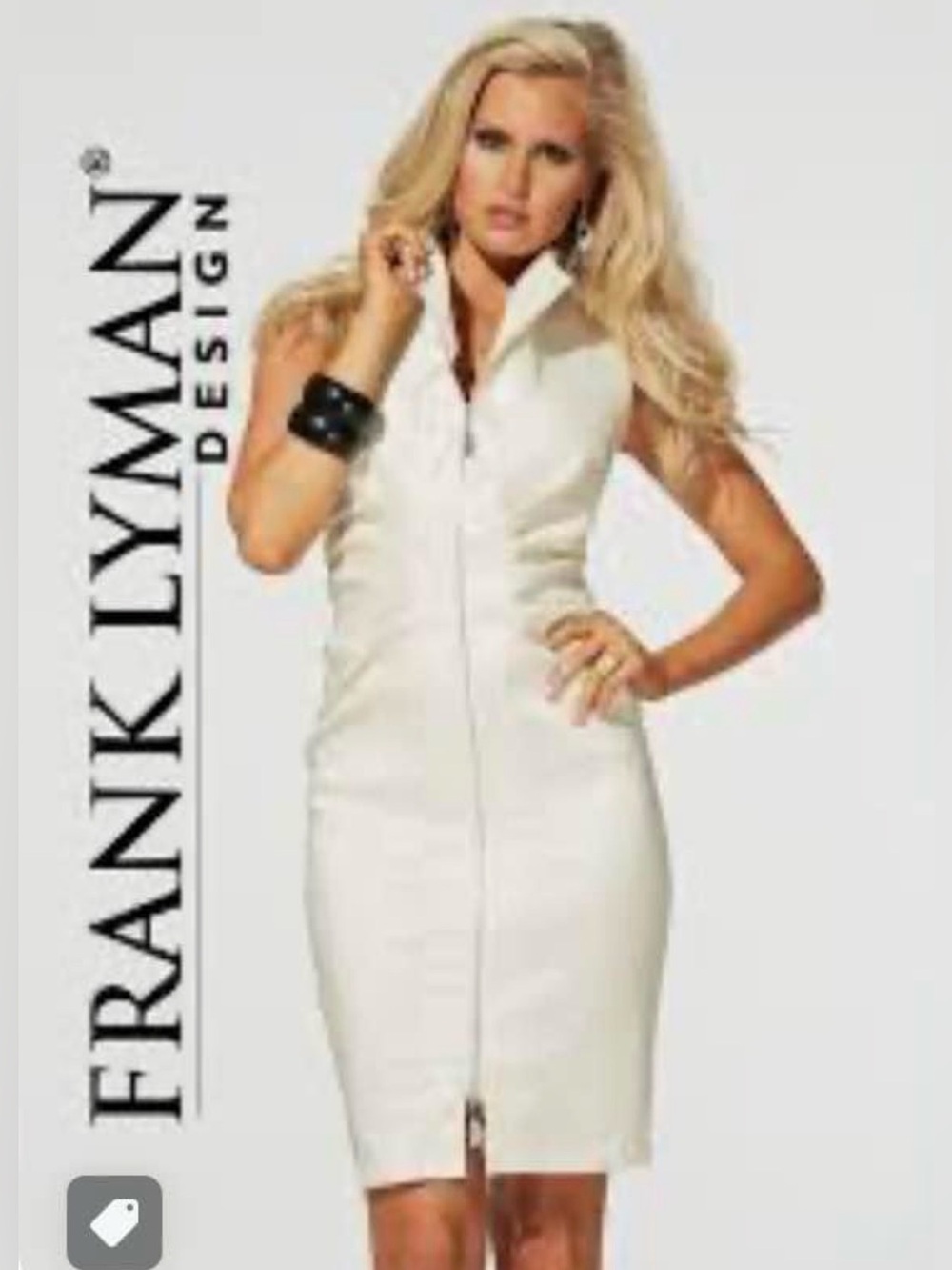 Frank Lyman Design Cream Zip-Front Sleeveless Sheath Dress